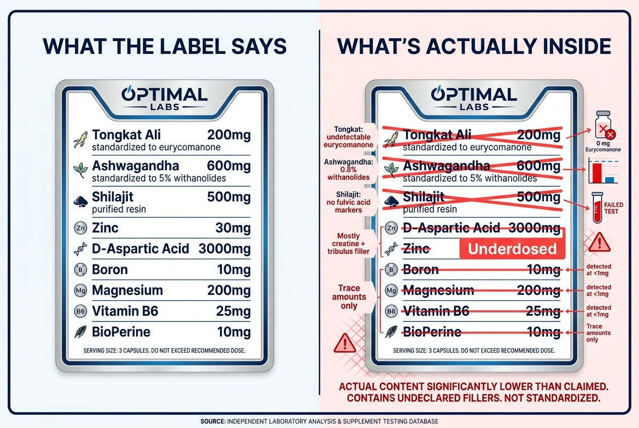 What the label says vs what's actually inside, independent laboratory analysis